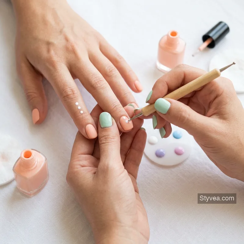 beginner nail art tutorial with simple tools and pastel polish