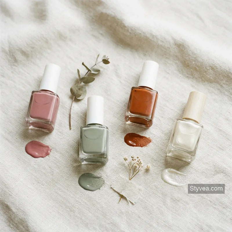 seasonal nail color palette with trending shades arranged beautifully