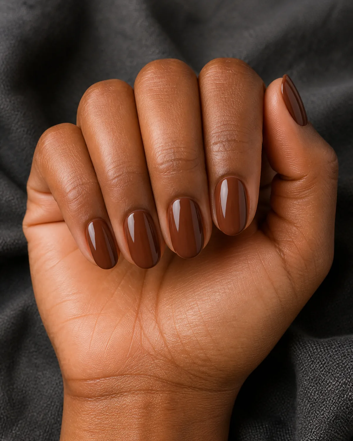 Chestnut brown cream on oval nails
