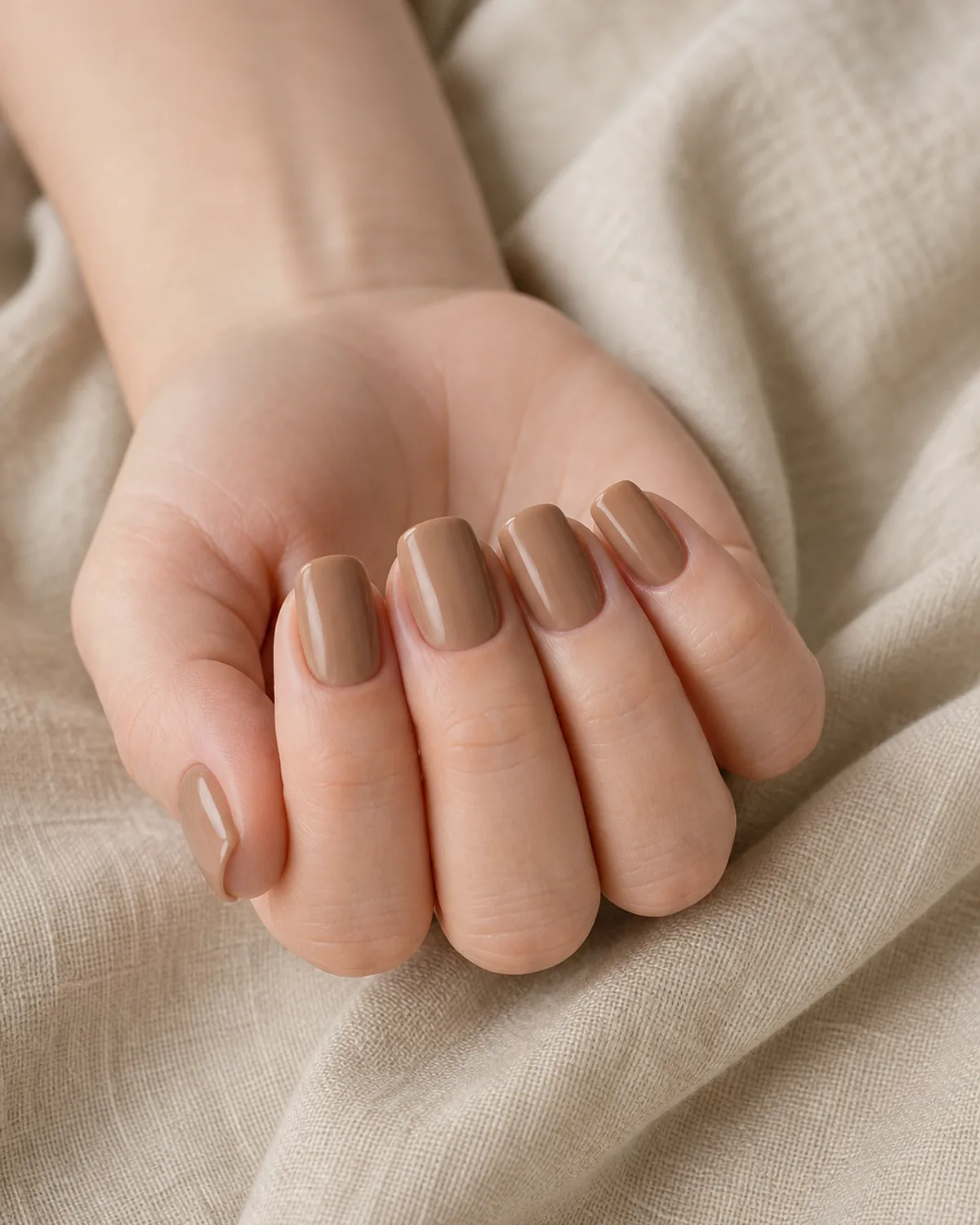Clean latte cream on medium square nails