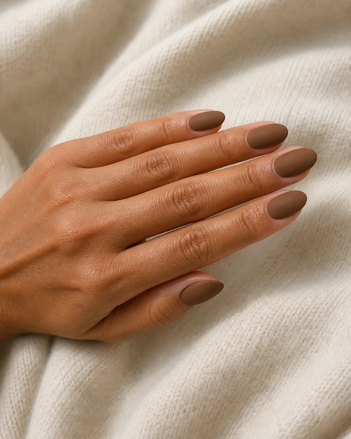 Mocha matte on oval nails