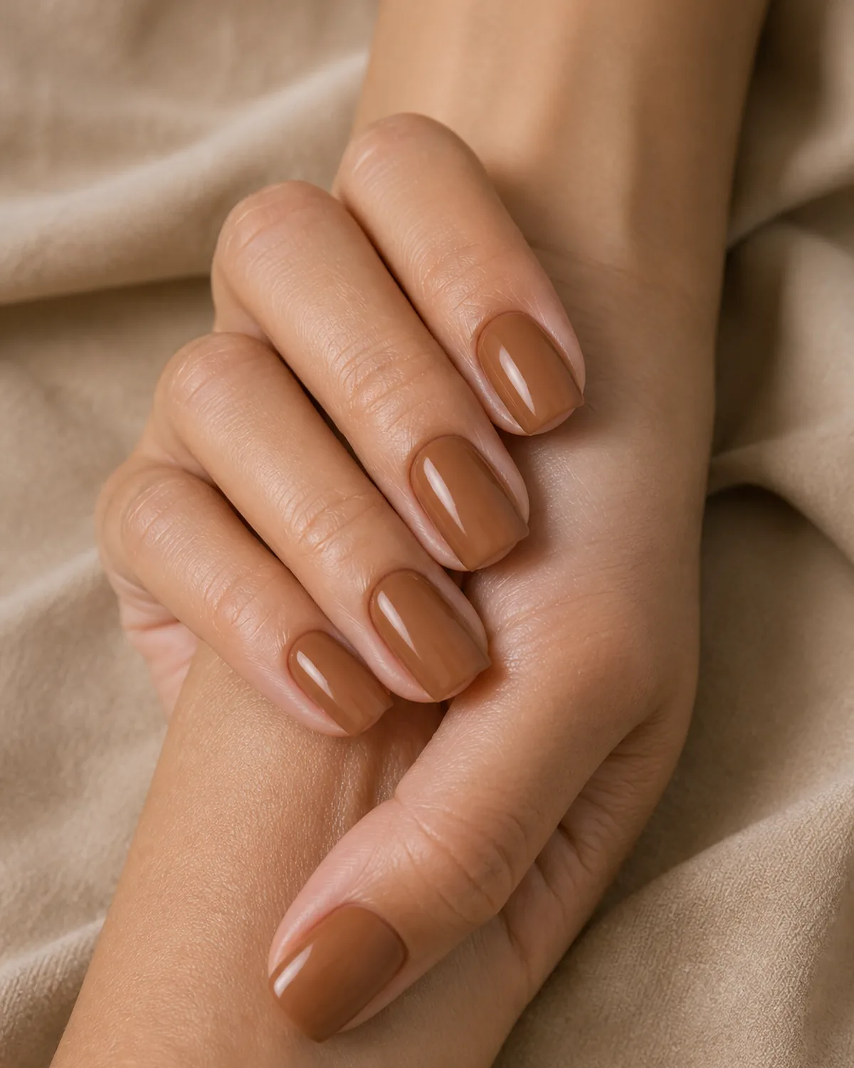 Toffee warm brown on squoval nails