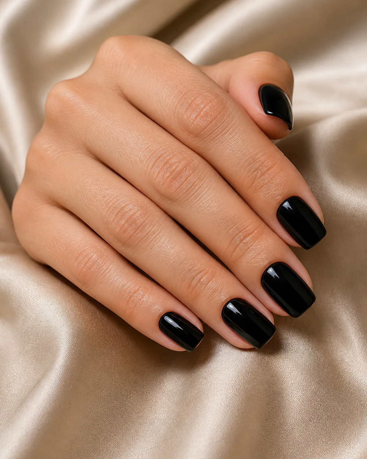 Clean classic black gloss on short coffin nails