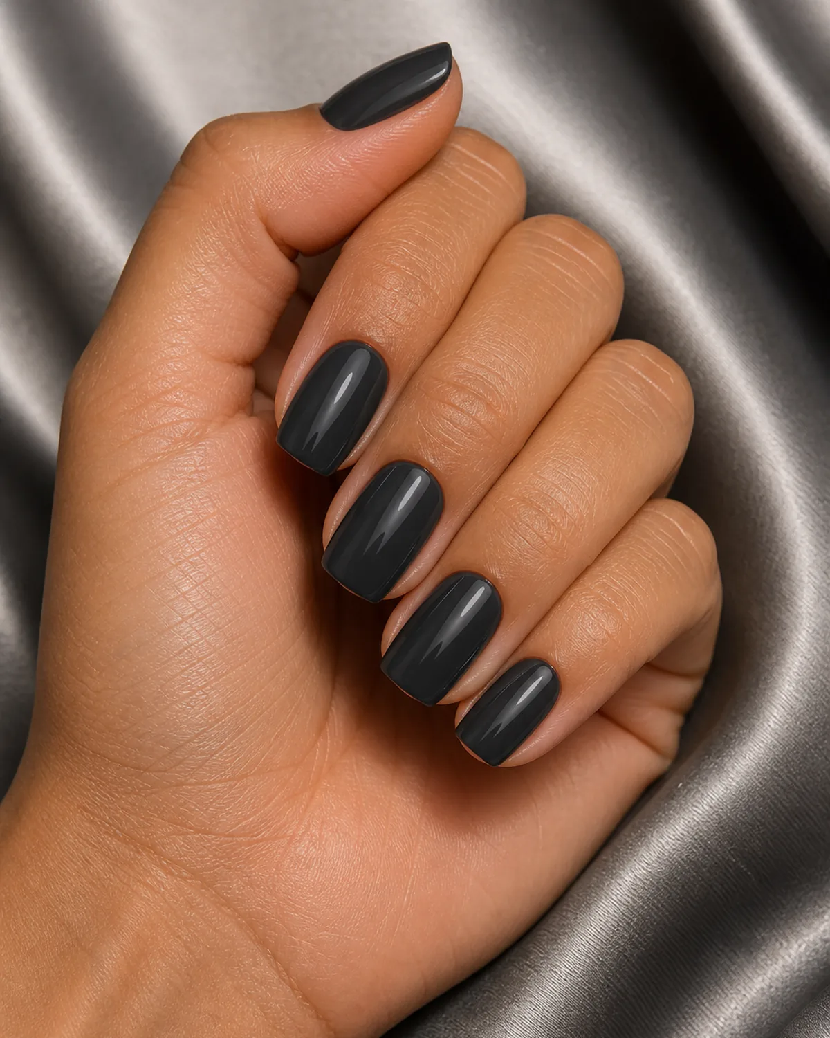 Deep graphite cream on squoval nails