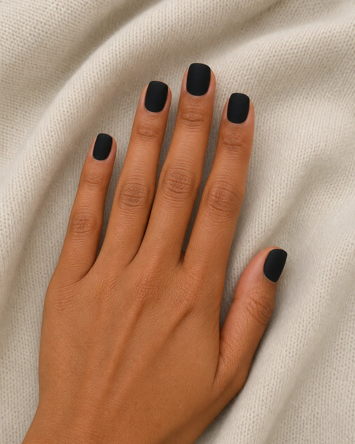 Velvet matte black on short square nails