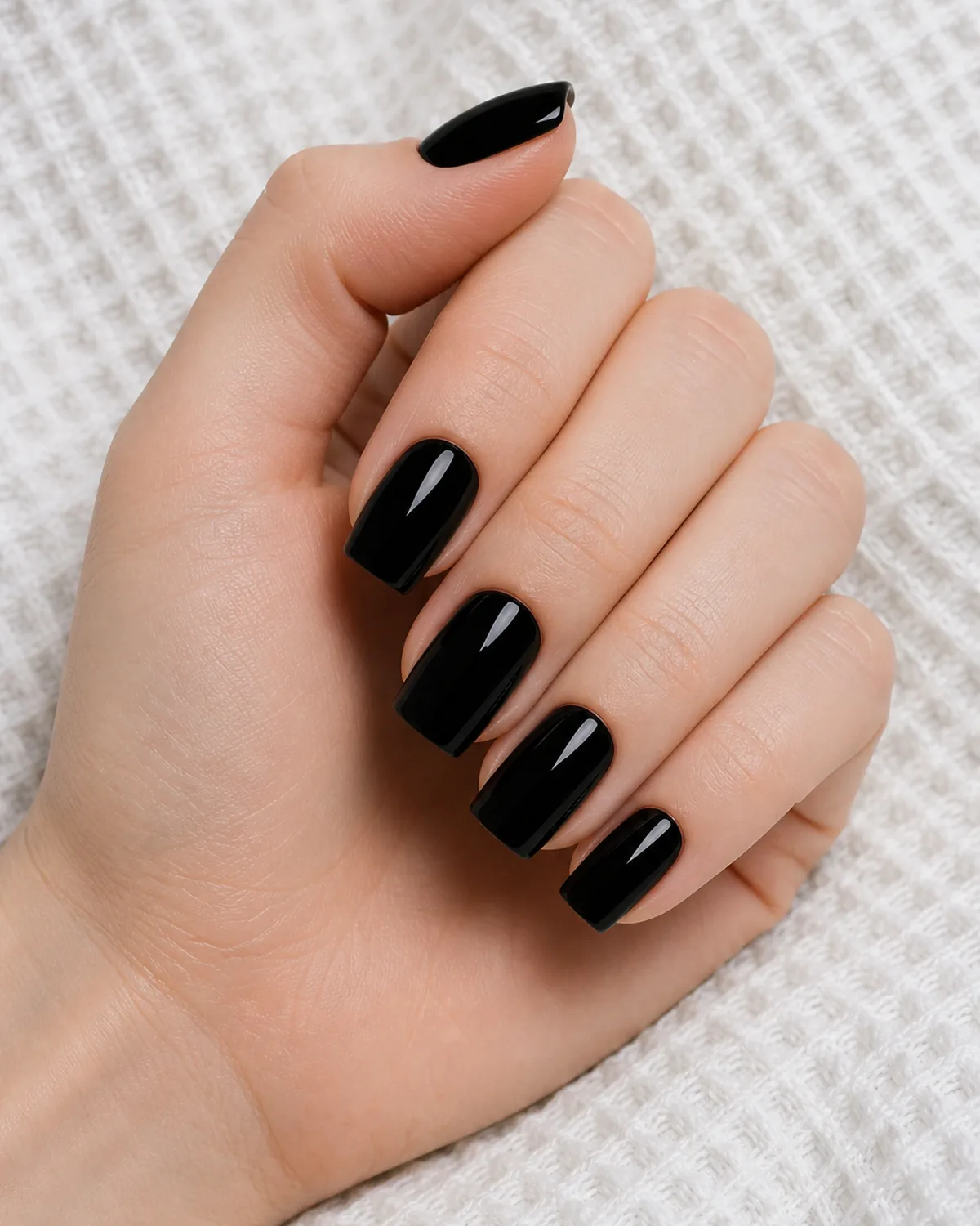 True black high-gloss on medium square nails