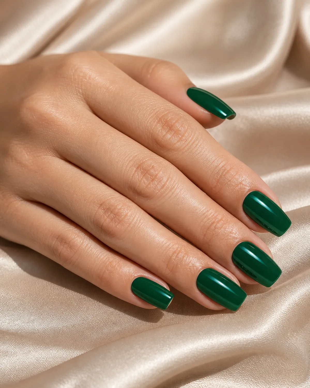 Classic holiday emerald gloss on short coffin nails
