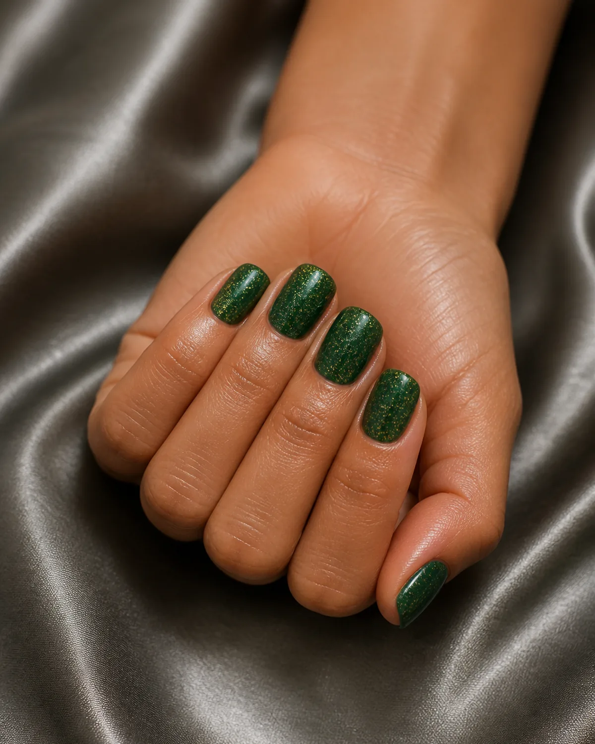 Emerald cream with fine gold fleck on squoval nails