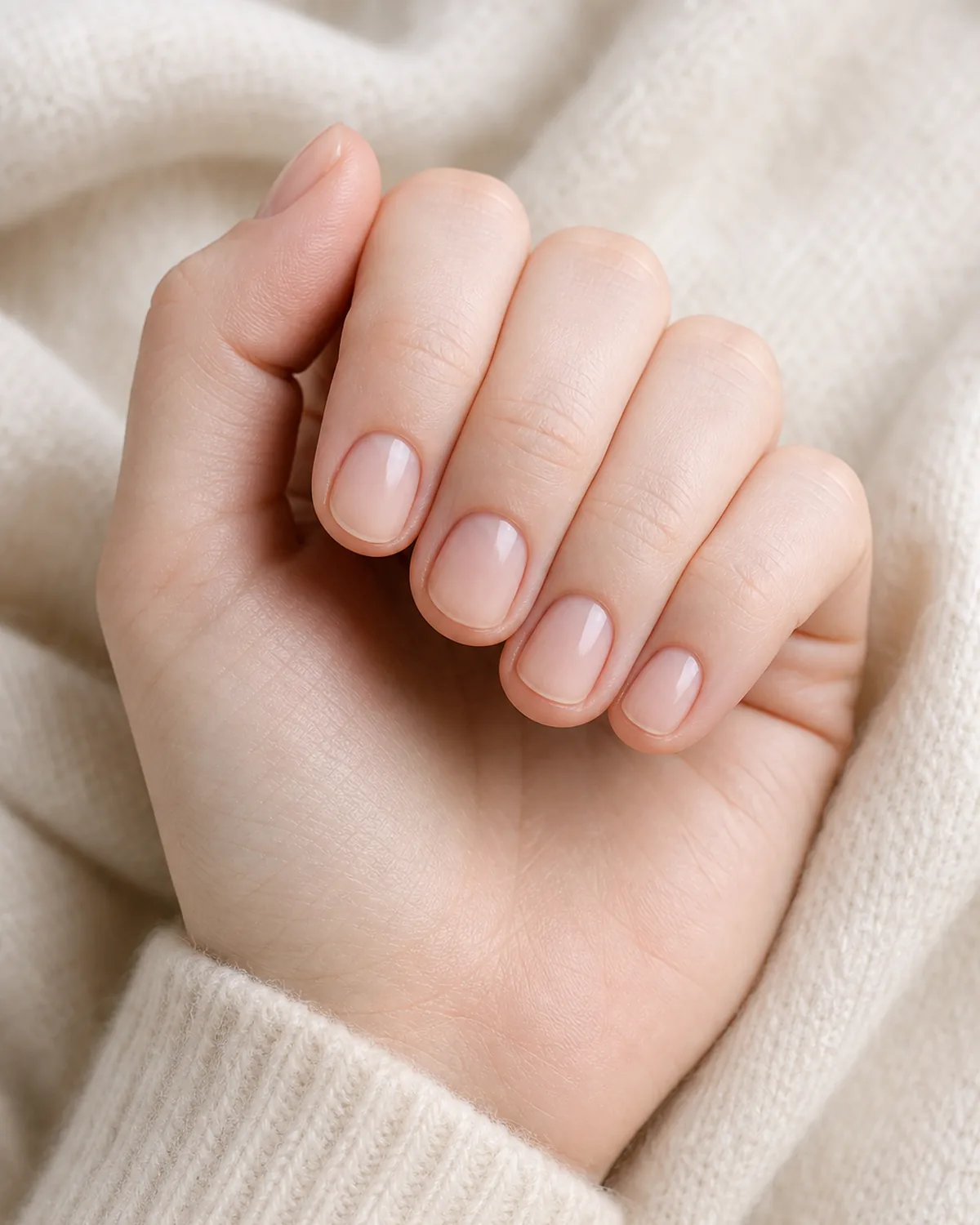 Sheer nude on extra-short round nails