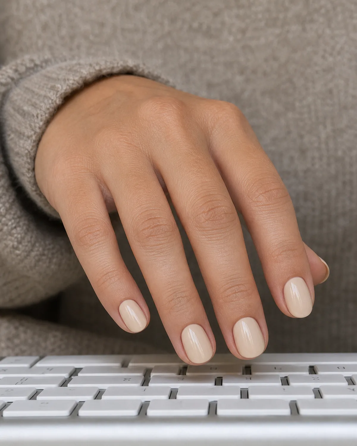 Oat beige on short-medium round nails