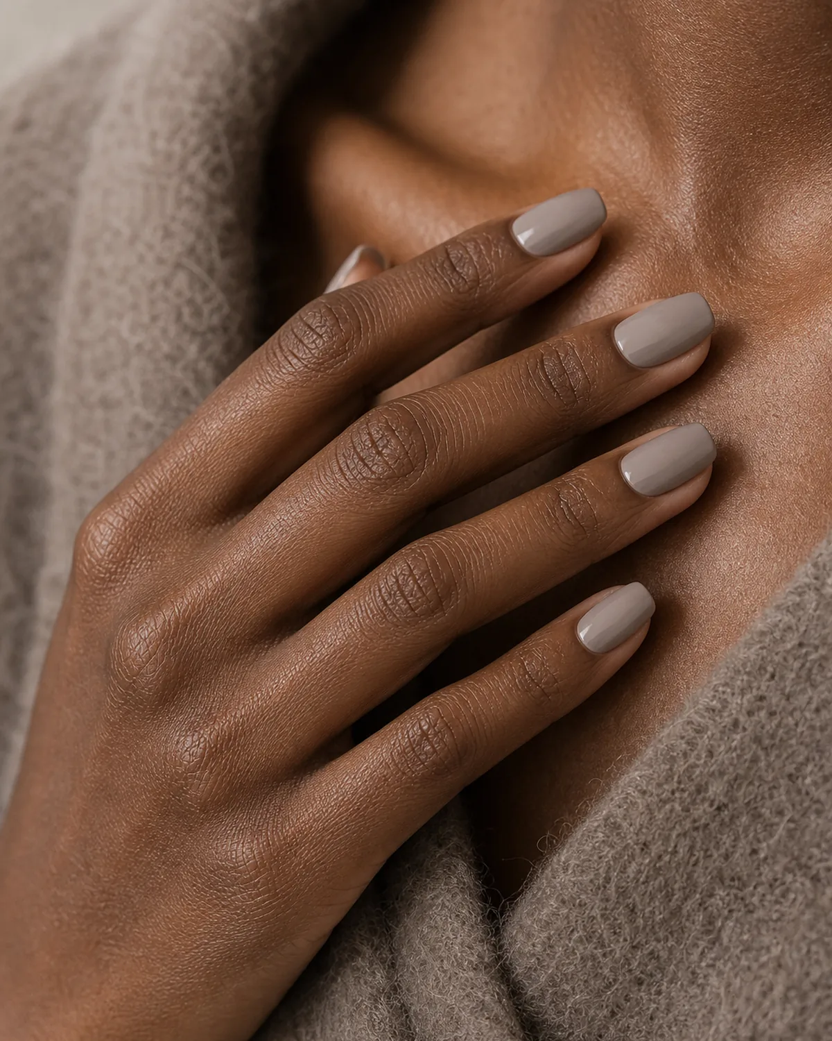 Soft taupe-grey on medium squoval nails