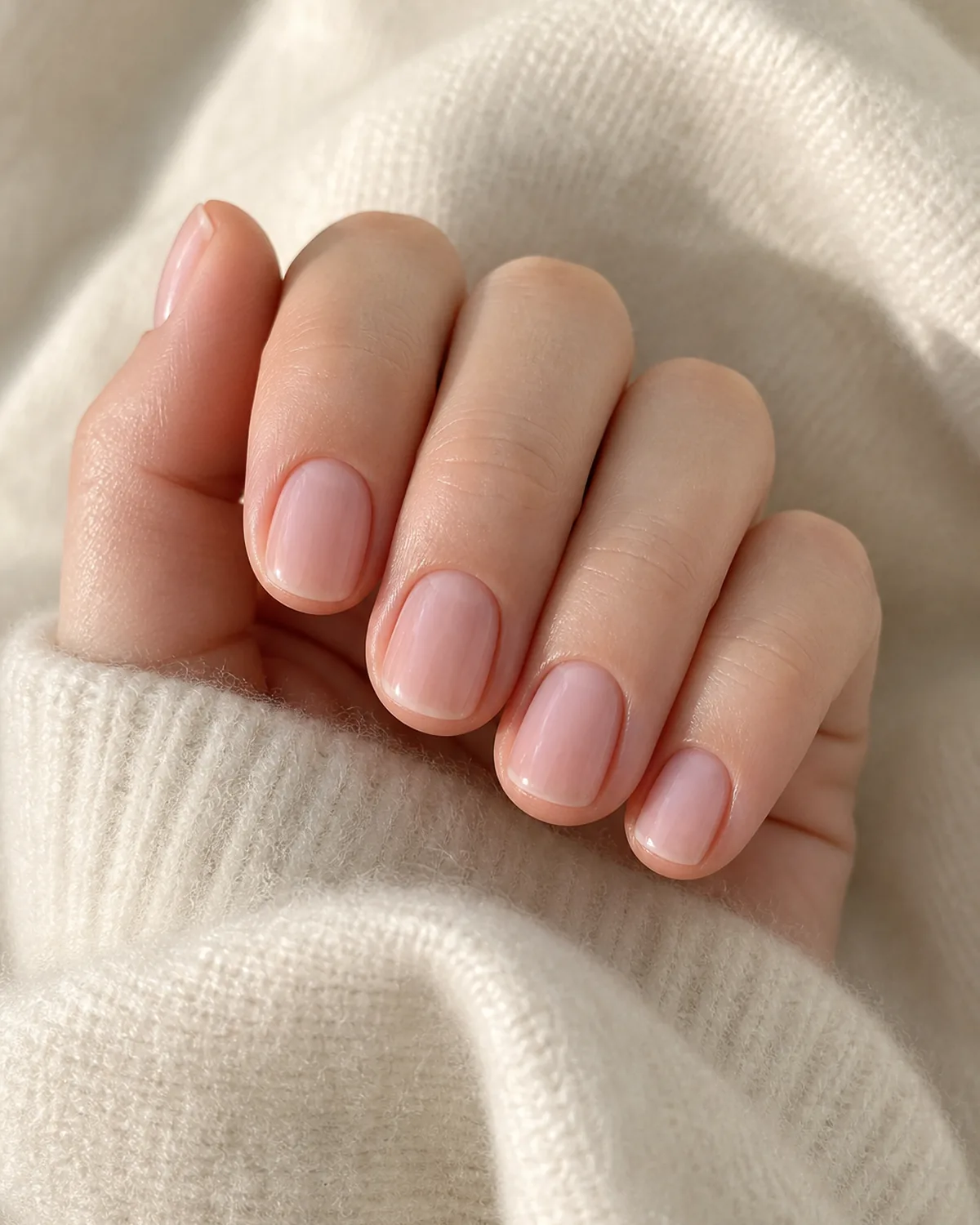 Sheer blush on short squoval nails