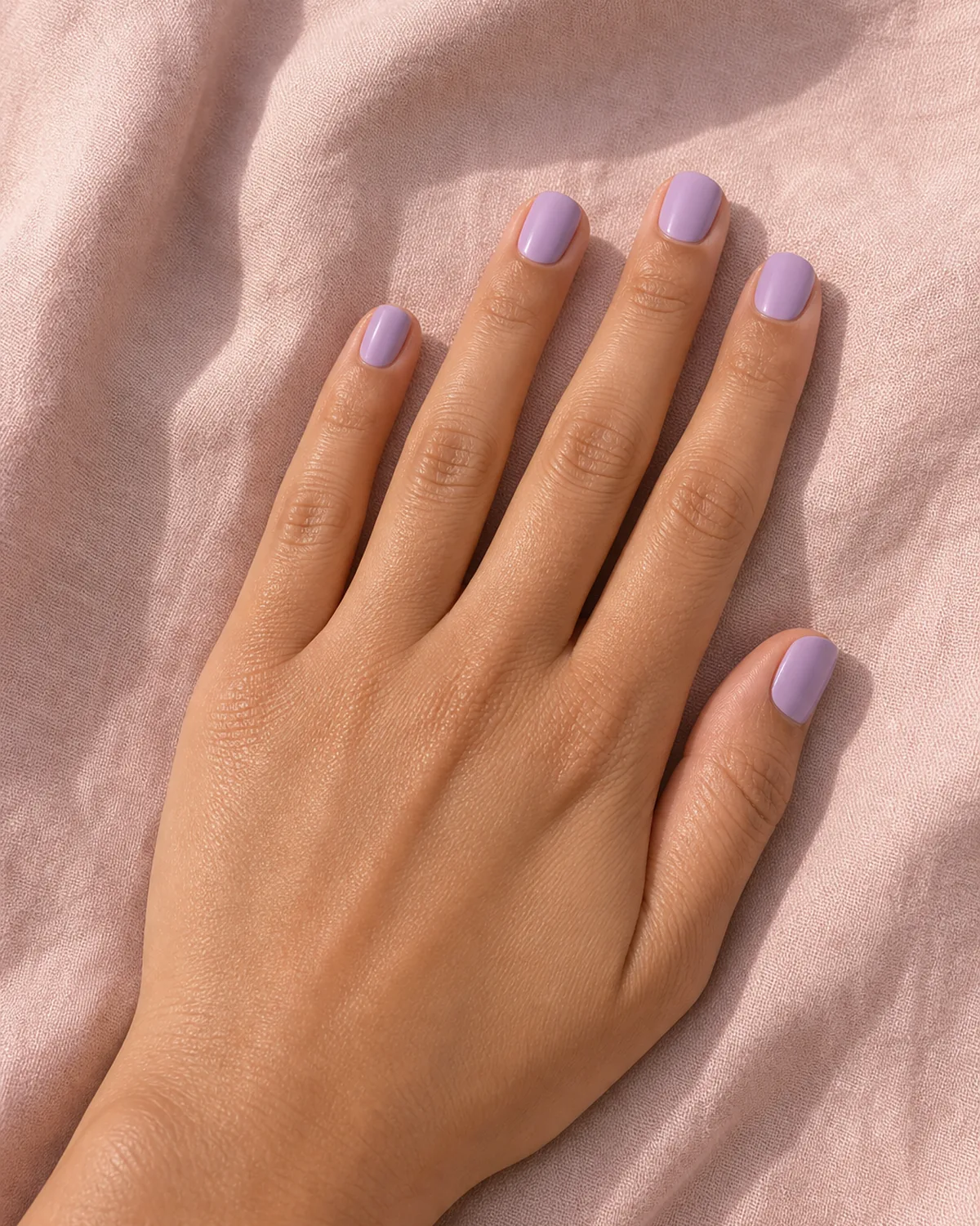 Soft lavender creme on short squoval nails