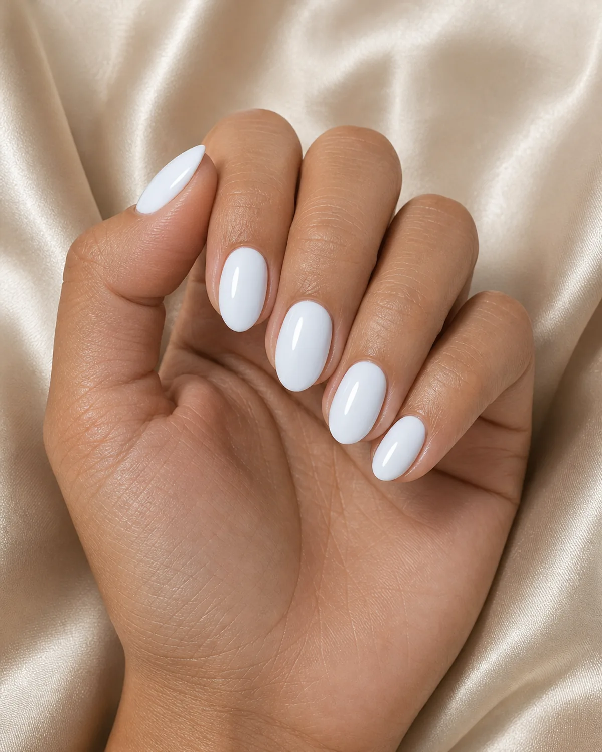 Blue-white gloss on short almond nails