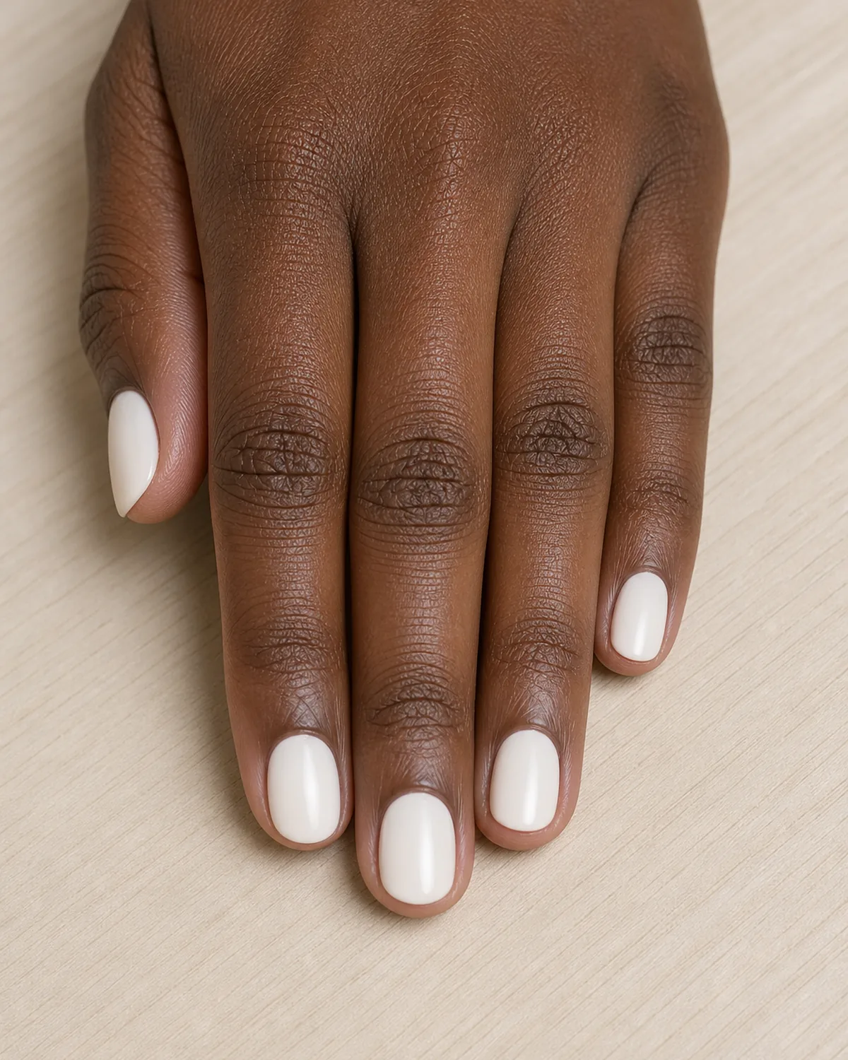 Eggshell white cream on short round nails