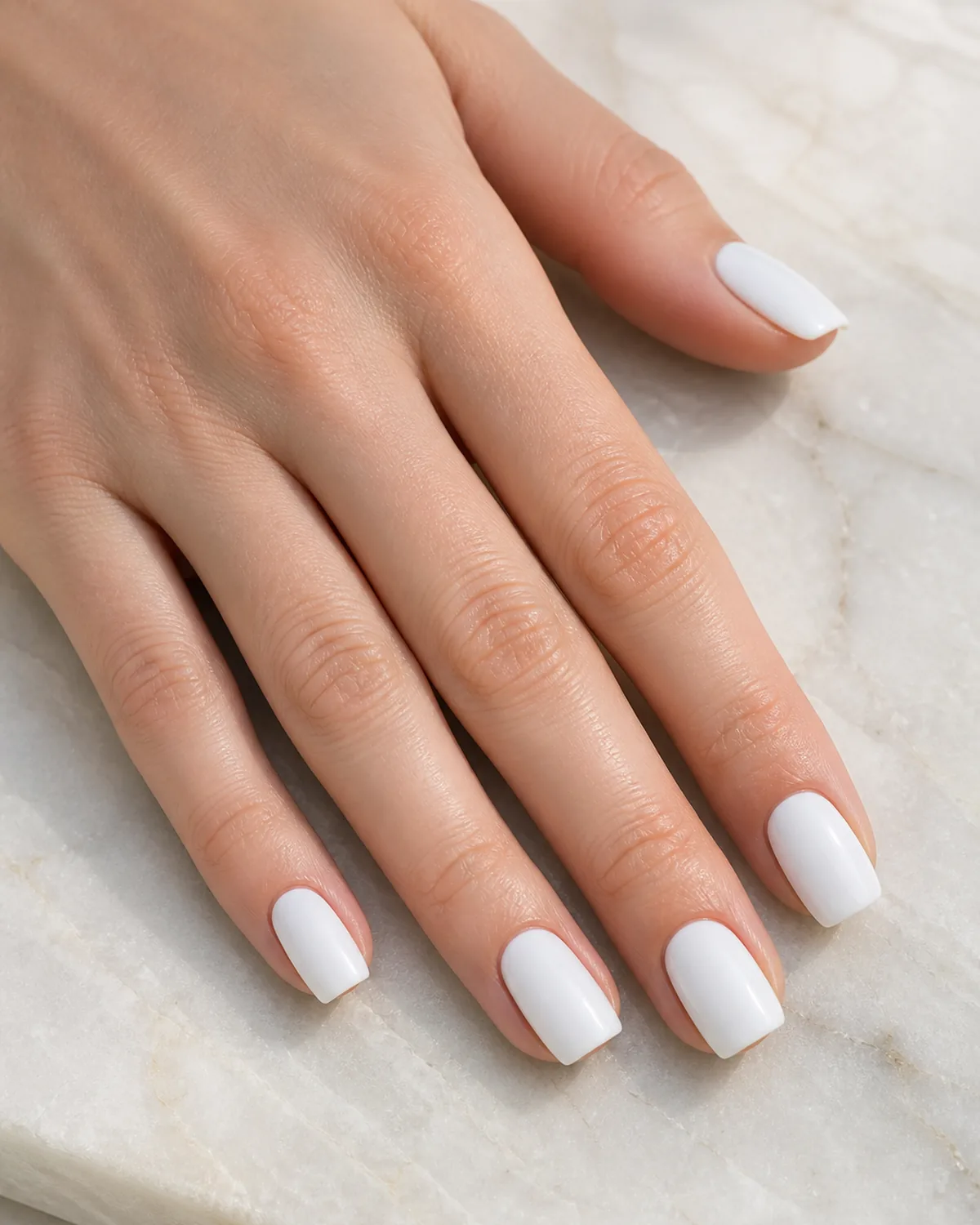 Frost white cream on medium square nails