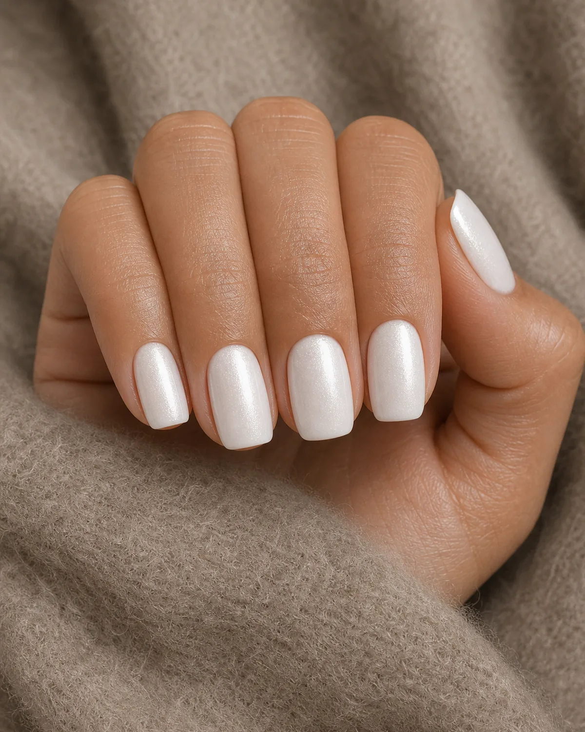 Pearl shimmer white on squoval nails
