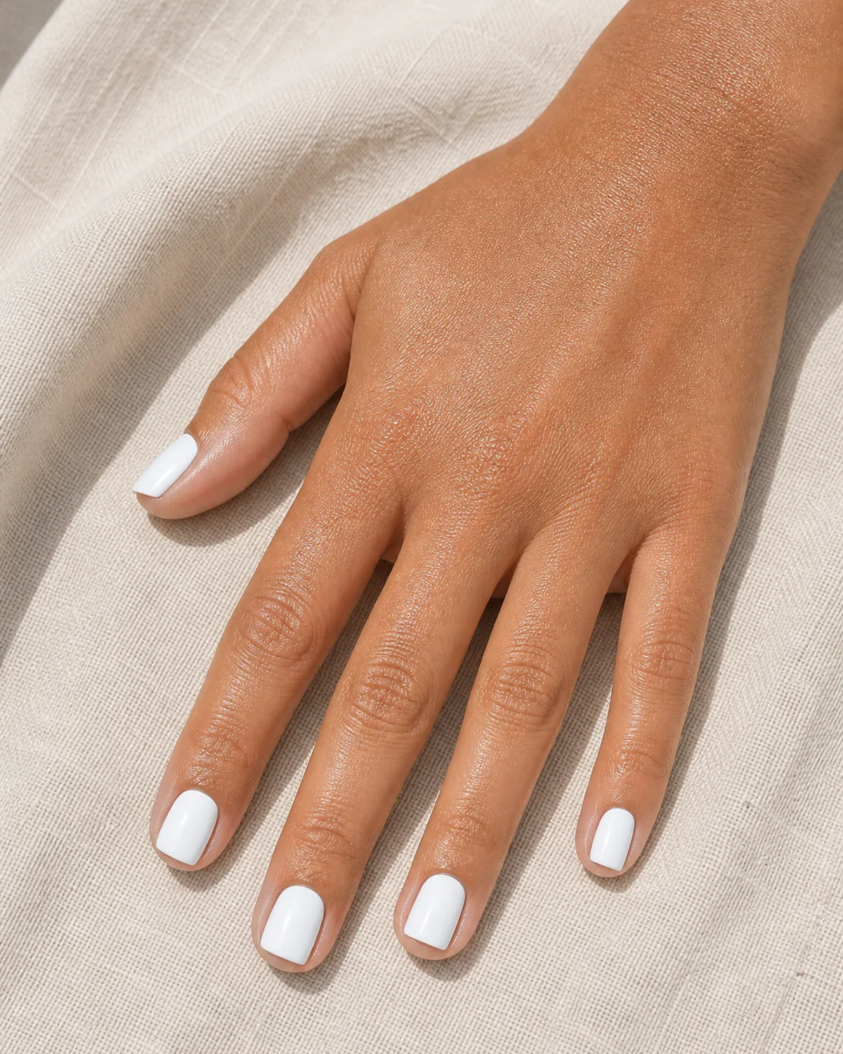 Snow-white cream on short square nails