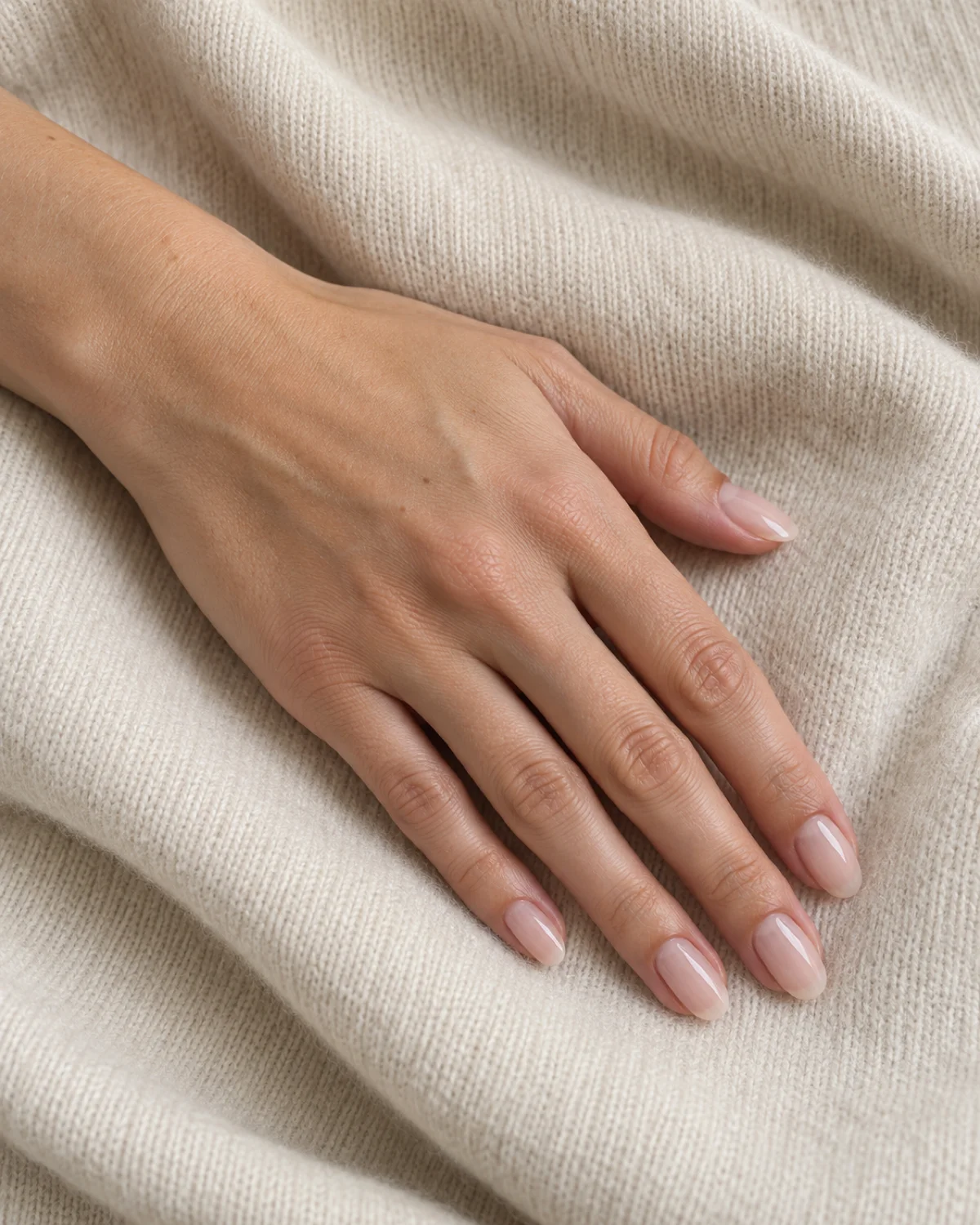 Sheer Glazed Finish on Almond nail design close-up