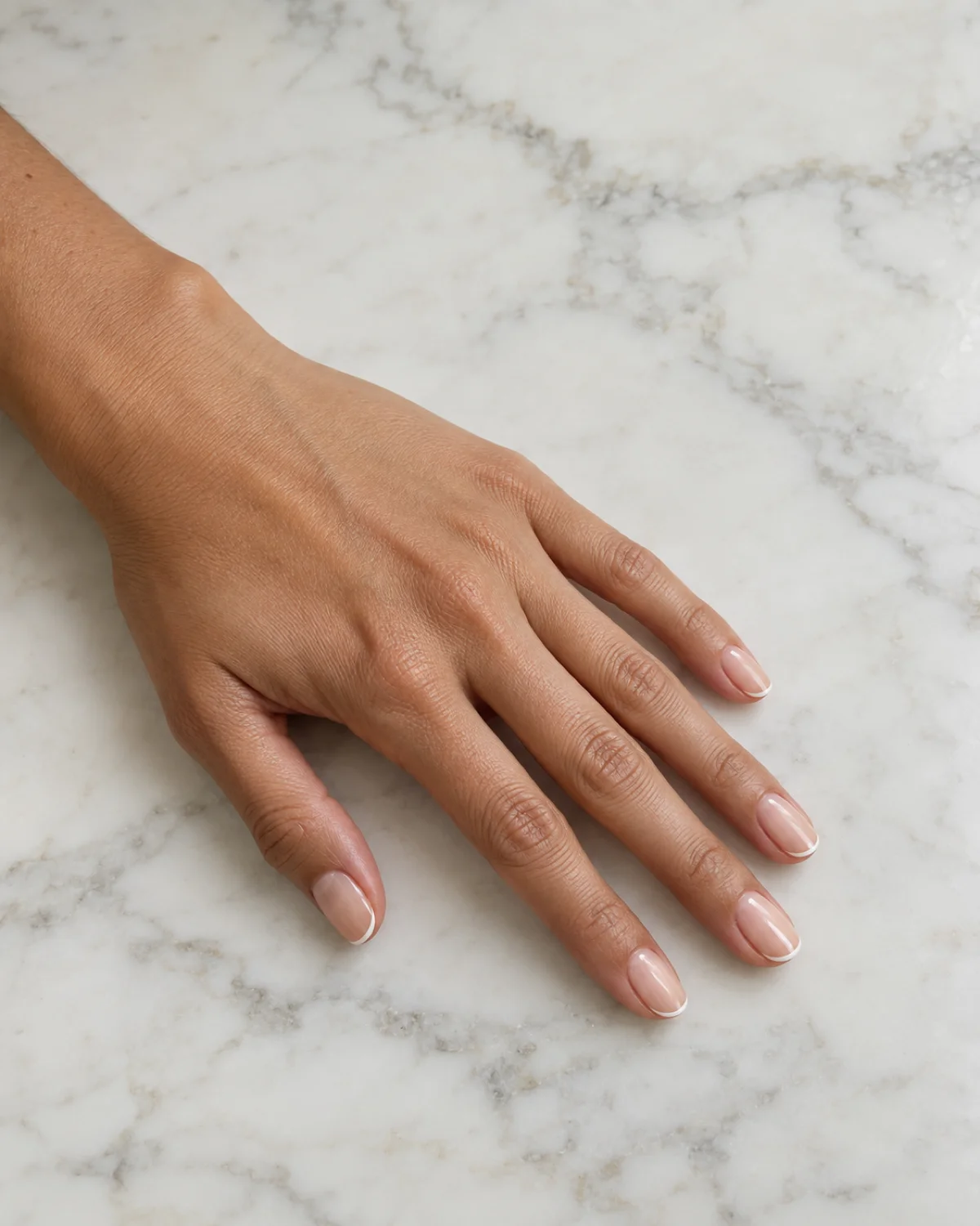 Micro French Tip on Oval nail design close-up