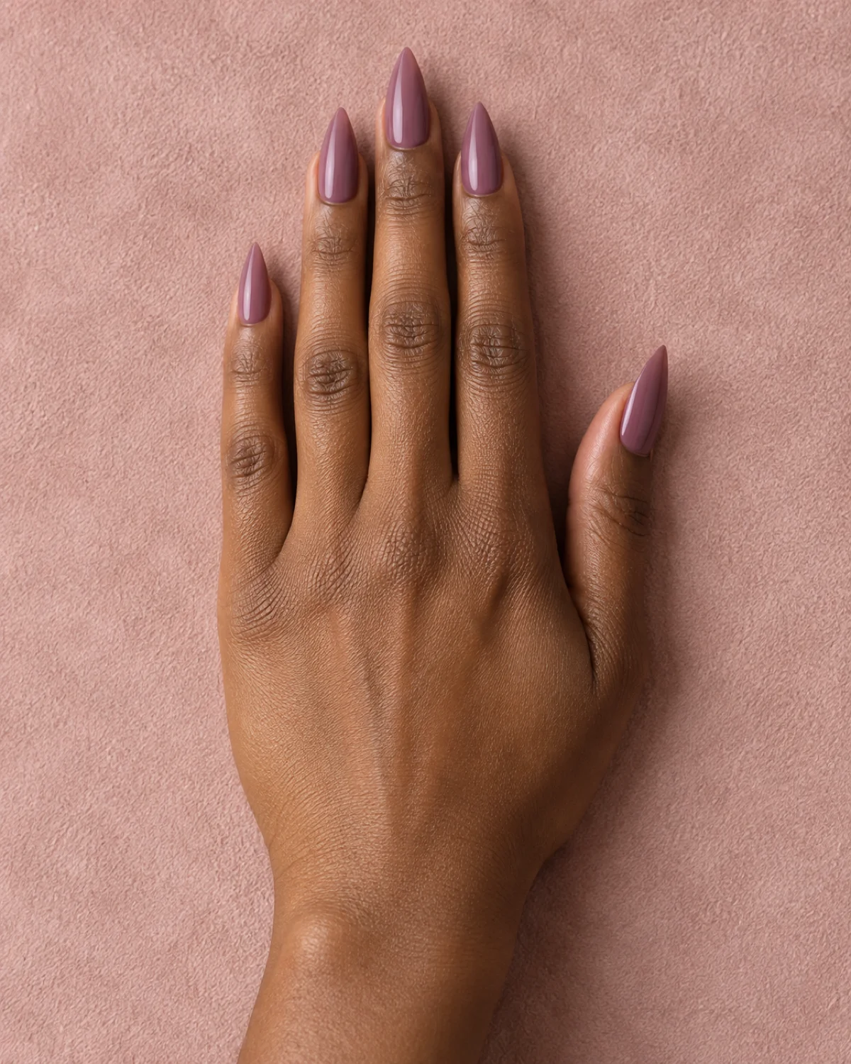 Rose Mauve on Stiletto nail design close-up