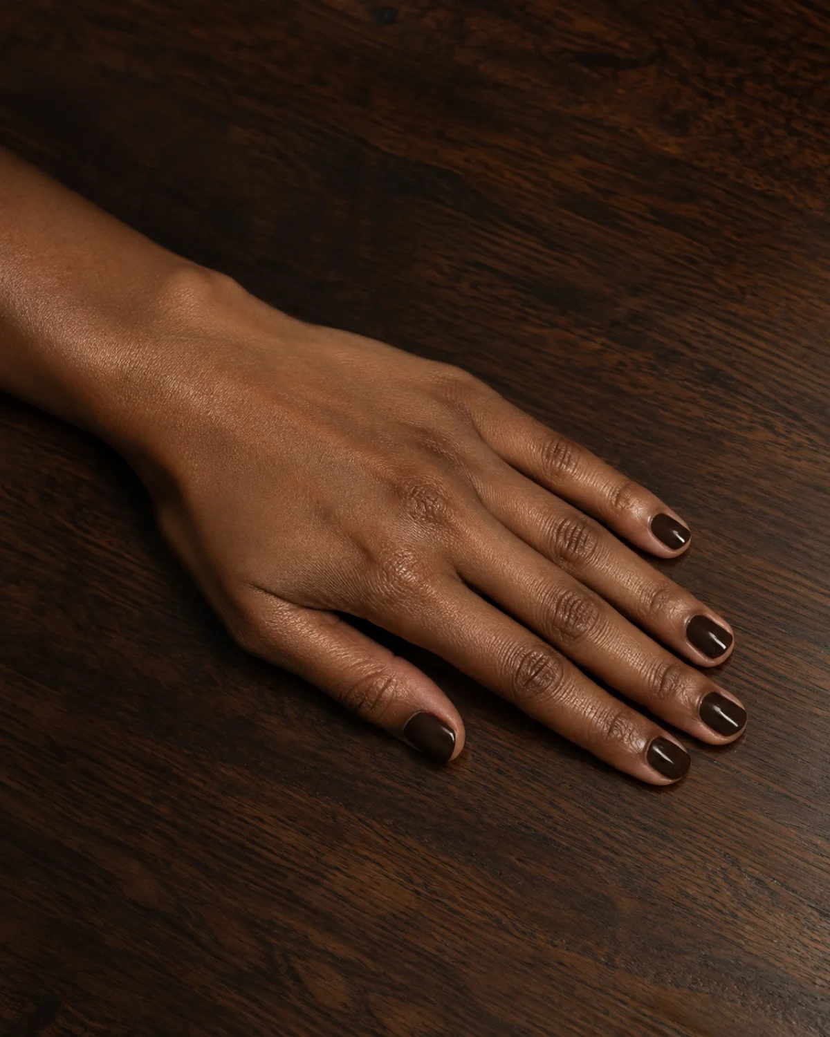 Espresso on Short Natural nail design close-up