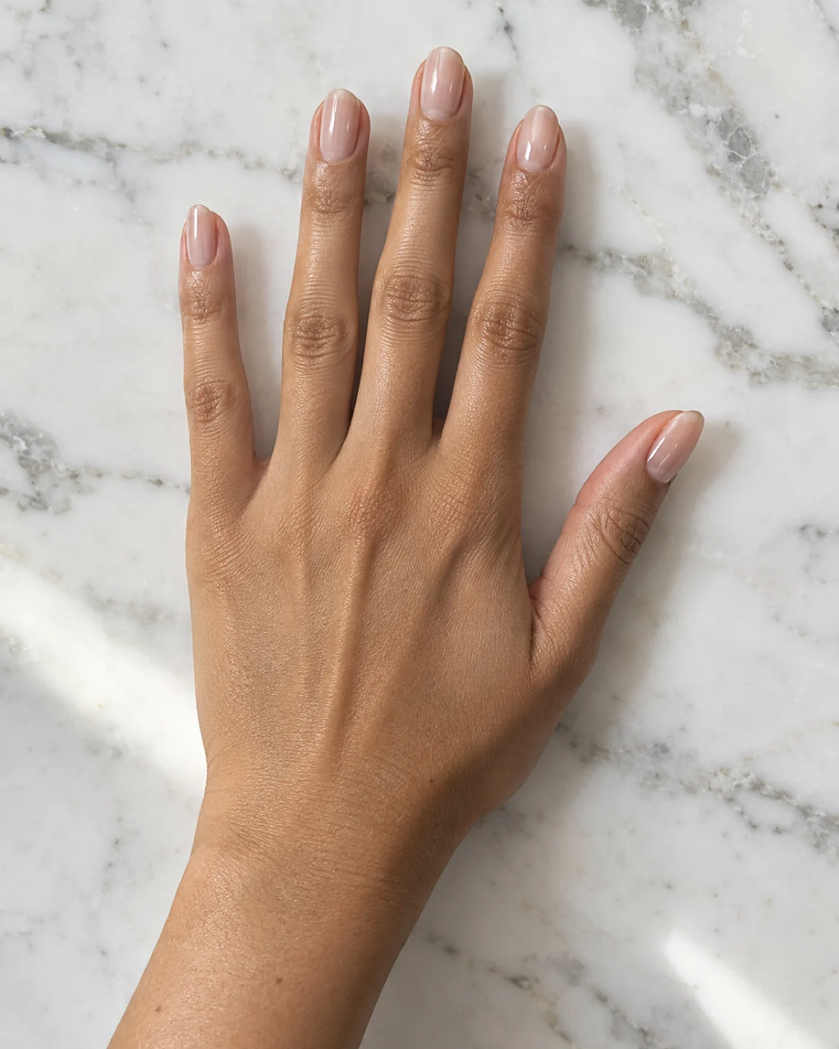 Hands demonstrating quiet luxury nail preparation technique
